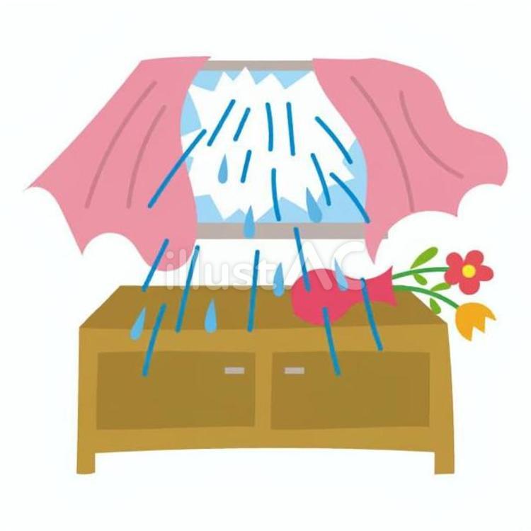 暴風雨で窓が割れる 住宅,トラブル,一軒家のイラスト素材