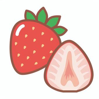 シンプルないちごのイラスト2 いちご,一個,半分,断面,切り口,カット,果物のイラスト素材
