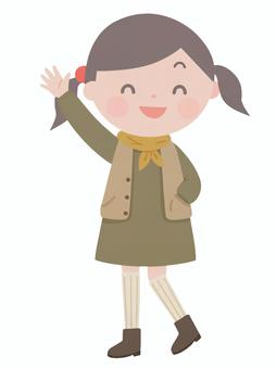 人物素材155＿手をあげている女の子 女の子,笑顔,ツインテール,手をあげる,人物のイラスト素材