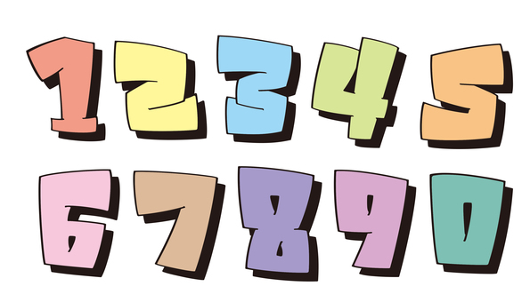 オリジナル数字セットC　影付き 数字,フォント,オリジナル,文字,フチ文字,袋文字,ポップ,ラフ,落書き風,手書き風のイラスト素材