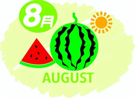 8月カット 8月,スイカ,太陽,カレンダー,タイトル,アイコン,月,英語,かわいい,暦のイラスト素材