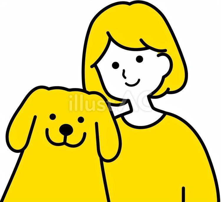 寄り添う犬と飼い主の女性 犬,愛犬,飼い主のイラスト素材