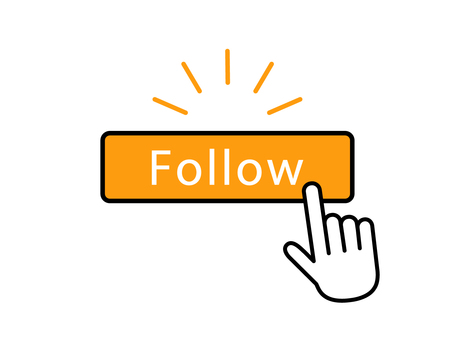 フォローボタンをクリックする人物の手 フォロー,フォロワー,ボタン,クリック,タッチ,押す,アイコン,素材,人,人物のイラスト素材