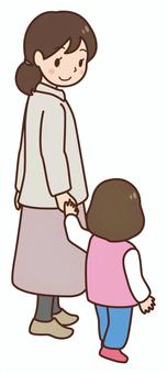 手を繋いで歩く母と子 親子,母子,母親,保護者,子供,幼児,女の子,手,繋ぐ,歩くのイラスト素材