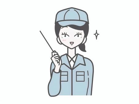 作業員女性｜指示棒 女性,作業員,上半身,シンプル,かわいい,ベクター,おしゃれ,作業着,製造業,スタッフのイラスト素材