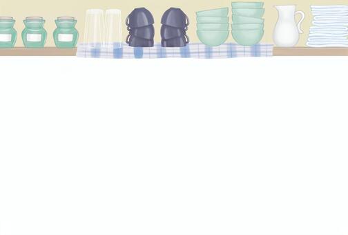 キッチングッズ棚上飾り罫フレーム★透過有 キッチン,飾り罫,装飾罫,フレーム,枠,キッチングッズ,食器,台所,カフェ,レストランのイラスト素材