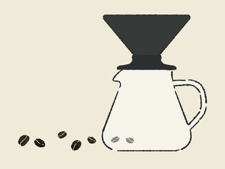 コーヒー道具とコーヒー豆 コーヒー,コーヒーサーバー,コーヒードリッパー,コーヒー豆,コーヒー用品,シンプル,広告,挿絵,手描き,フリー素材のイラスト素材
