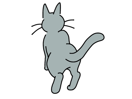 歩くグレーの猫ちゃんの後ろ姿 猫,ねこ,ネコ,動物,ペット,歩く,後ろ姿,かわいい,シンプル,手描きのイラスト素材