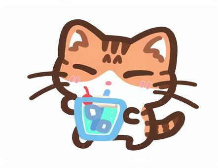 ソーダを飲む猫ちゃん ソーダ,猫,飲み物,炭酸,かわいい,茶トラ,茶白猫,キャラクター,全身,夏のイラスト素材