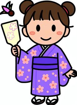 紫の着物の女の子です。 シンプル,子供,七五三,お正月,日本,式典,イベント,和装,着物,女の子のイラスト素材