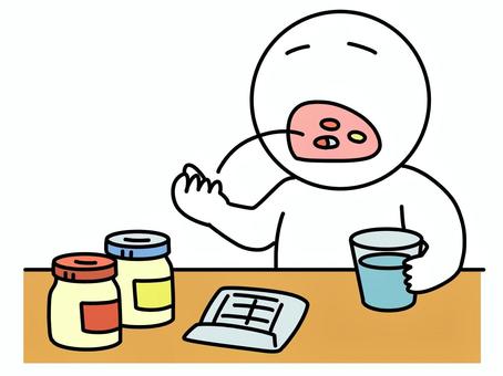 複数の薬を飲む棒人間 薬,棒人間,水,コップ,飲む,サプリメント,処方薬,病院,健康,栄養剤のイラスト素材