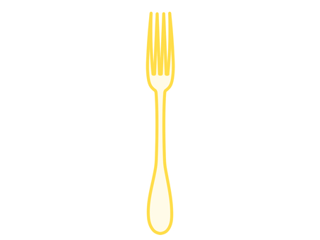 食事用のフォークのイラスト（黄） フォーク,カトラリー,道具,食器,突き刺す,刺す,突く,洋食,食事,ごはんのイラスト素材