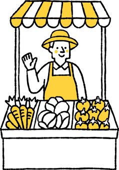マルシェで野菜を販売する男性 マルシェ,野菜,販売,男性,店主,農家,八百屋,売り手,店員,屋台のイラスト素材