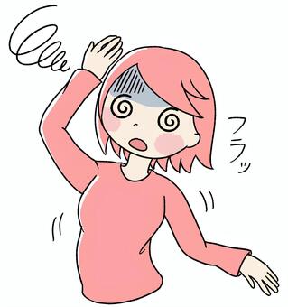 桃色の女の子がめまいでぐるぐる ピンク,かわいい,手描き,めまい,ふらつき,立ちくらみ,ぐるぐる,クラクラ,目が回る,酔いのイラスト素材