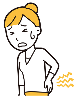  お団子主婦(黄)-422-バスト 腰痛,女性,主婦,ママ,長袖,シャツ,半端袖,お団子,アップヘア,母のイラスト素材