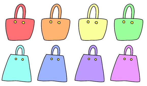 カラフルなバックセット バック,持ち物,カラフル,かわいい,手書きのイラスト素材