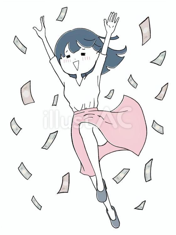 とっても散財したい女 万歳,お金,紙幣のイラスト素材