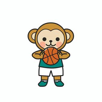 バスケットボールでやる気アピールのサル バスケットボール,ボール,バスケット部,部活動,部員,運動部,球技,部員募集,メンバー募集,練習のイラスト素材