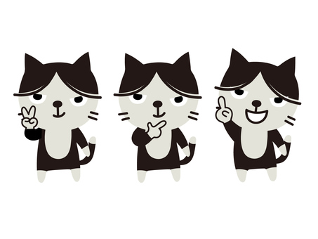 ハチワレ猫 猫,仔猫,ハチワレ,ピース,ふむふむ,これ,指差し,全身,ポーズ,キャラクターのイラスト素材