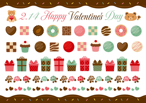 バレンタインの飾り罫セット バレンタインの飾り罫セット バレンタインデー,ホワイトデー,バレンタイン,フレーム,枠,セット,ライン,飾り罫,あしらい,バナーのイラスト素材