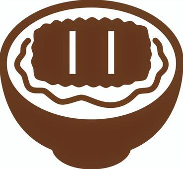 ピクトグラムの茶色のかつ丼です。 ピクトグラム,かつ丼,シンプル,食べ物,丼もの,日本食,和食,とんかつ,卵とじ,揚げ物のイラスト素材