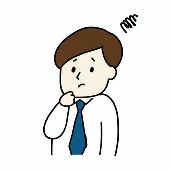 困り顔で悩む男性教師 人物,教師,男性,ネクタイ,長袖シャツ,困る,悩む,表情,手を添える,うーんのイラスト素材