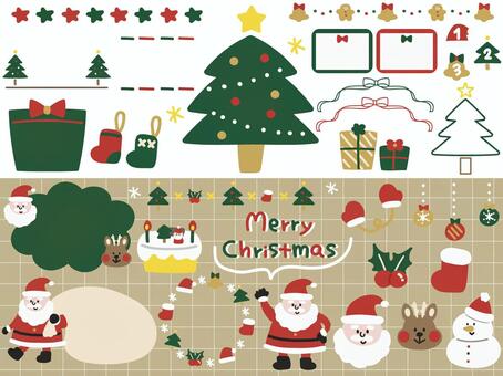 クリスマスベクターイラスト素材セット クリスマス,サンタ,トナカイ,クリスマスツリー,12月,イベント,ケーキ,雪だるま,かわいい,カラフルのイラスト素材