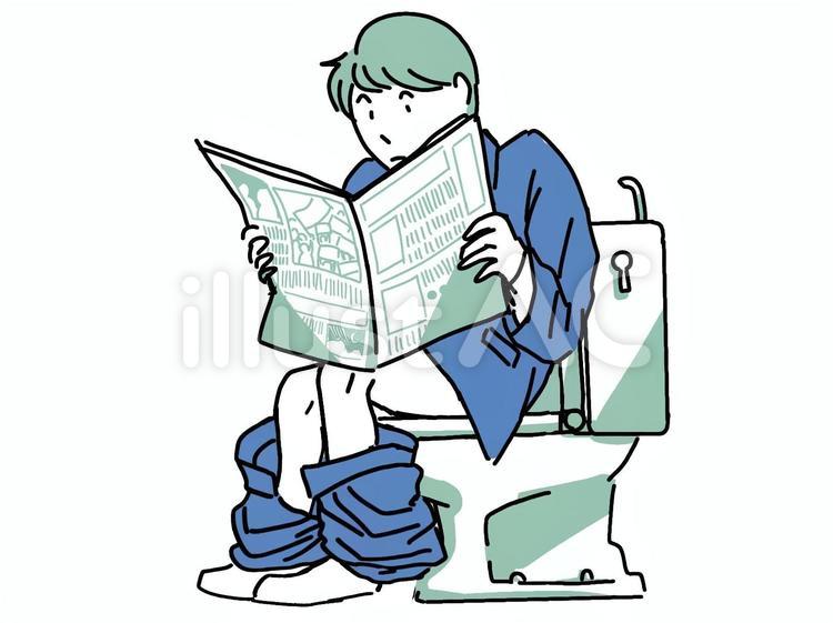 トイレで新聞を読む社会人 社会人,新聞,トイレのイラスト素材