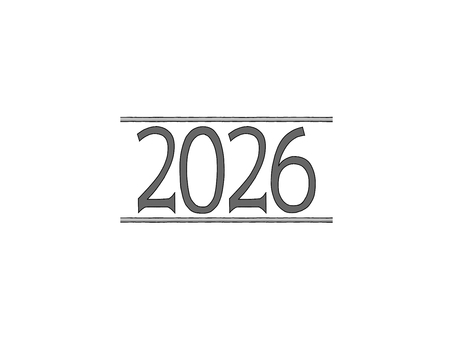 華やか文字2026　西暦年号白黒シンプル 文字,数字,2026年,年賀,新年,年号,西暦,年賀状素材,ボーダー,年末年始のイラスト素材