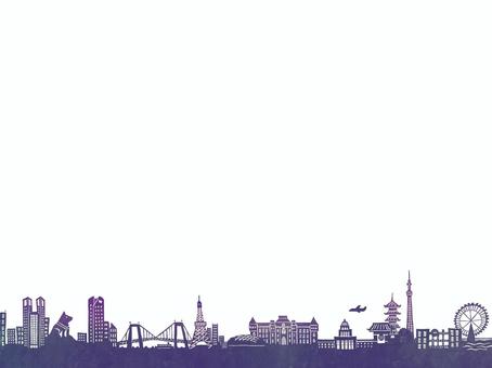 東京の風景 東京,風景,夜景,街,建物,シルエット,切り絵のイラスト素材