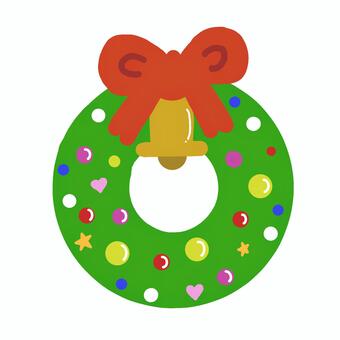 赤リボンと金ベルがついたクリスマスリース クリスマス,クリスマスリース,リース,ベル,鈴,ハンドベル,金のベル,ゴールド,リボン,赤いリボンのイラスト素材