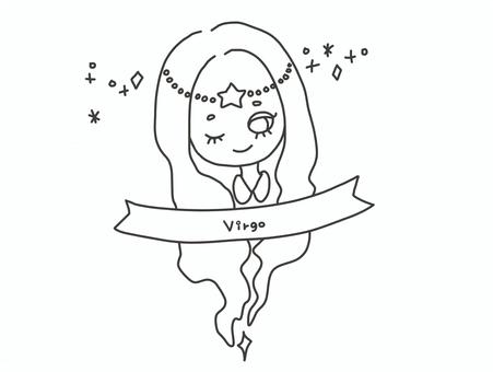 おとめ座(Virgo)モノクロ おとめ座(Virgo)モノクロ 星座,占い,女の子,かわいい,平面的,線画のイラスト素材