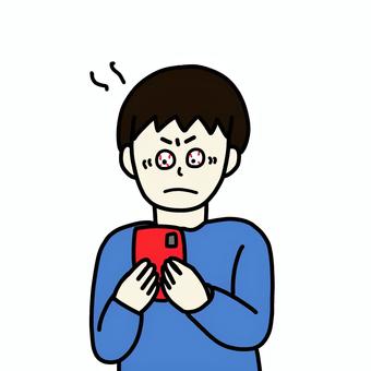 目が血走ってるスマホを見てる男性 男性,人物,シンプル,血走り,スマホ,依存症,ギラギラのイラスト素材