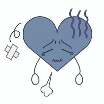 疲労ハート キャラクター,ハート,暗い,疲労,顔,下がり眉,涙,手,エフェクト,溜息のイラスト素材