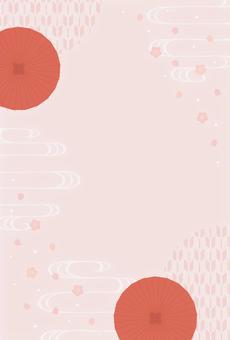 和柄と桜と和傘の年賀状背景 年賀状,背景,和柄,正月,お正月,桜,春,和風,縁起物,年賀状素材のイラスト素材