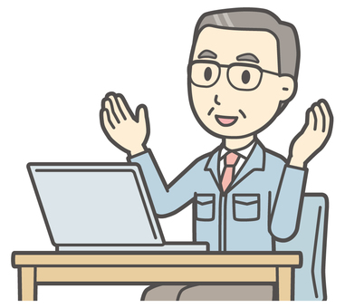  中年作業着-097-バスト パソコン,中小企業,作業着,中年,ビジネスマン,サラリーマン,会社員,ビジネス,社長,男性のイラスト素材
