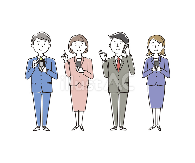 スマホを持つ会社員の男女_01 会社員,社員,ビジネスマンのイラスト素材