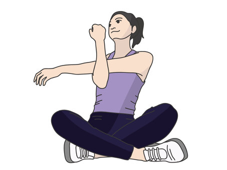 ストレッチをする人(女性) ストレッチ,腕,トレーニングウェア,健康,運動,女性,シューズ,準備運動,スポーツのイラスト素材