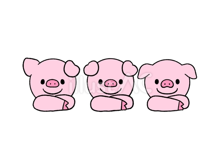 頬杖をつく3びきのこぶた 豚,子豚,さんびきのこぶたのイラスト素材
