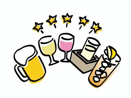 みんなで乾杯！_ラフな色ズレゆるい絵 乾杯,ビール,生,レモン,日本酒,冷酒,ワイン,オレンジ,ノンアル,サワーのイラスト素材
