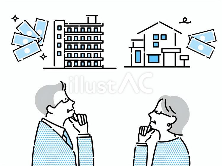 不動産の資産価値について悩む老夫婦 人物,男性,女性のイラスト素材