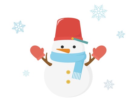 雪だるまと雪の結晶のイラスト 雪だるまと雪の結晶のイラスト 雪だるま,クリスマス,雪の結晶,雪,結晶,冬,バケツ,マフラー,手袋,にんじんのイラスト素材