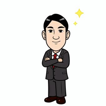 腕組みして自信ありそうなサラリーマン 会社員,サラリーマン,スーツ,男性,ネクタイ,腕組み,キラキラのイラスト素材