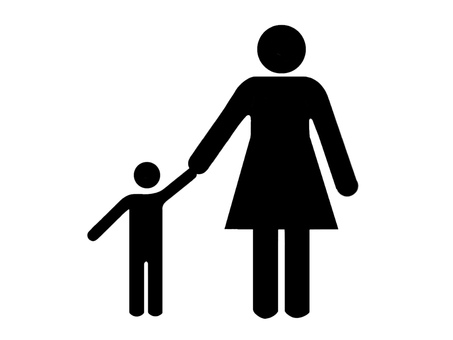 親子を表すシルエット棒人間のイラスト 親子,手を繋ぐ,シルエット,マーク,棒人間,母親,お母さん,子供,仲良し,印のイラスト素材