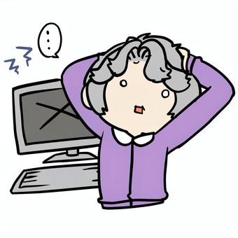 パソコンがエラーで呆然とするおばあさん パソコンがエラーで呆然とするおばあさん おばあさん,パソコン,エラー,呆然,デジタル,苦手,パニック,黙る,静か,固まるのイラスト素材