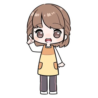 指差しをするエプロン姿の女性 女性,主婦,仕事,職業,エプロン,保育士,人,人物,立ち絵,全身のイラスト素材