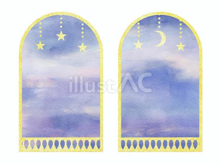 金のフレームと空3 金,フレーム,枠のイラスト素材