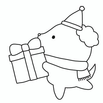 クリスマスプレゼントを持つ犬 クリスマスプレゼントを持つ犬 クリスマス,プレゼント,犬,持つ,マフラー,サンタ,帽子,冬,動物,モノトーンのイラスト素材
