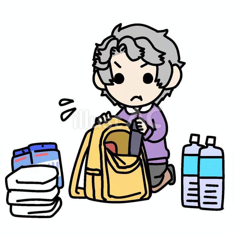 頑張って備えるおばあさん 備える,頑張る,備蓄のイラスト素材