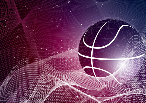 バスケットボールと曲線の紫色の背景素材 スポーツ,バスケットボール,曲線,波形,テクノロジー,光,パーティクル,スタイリッシュ,紫色,背景のイラスト素材